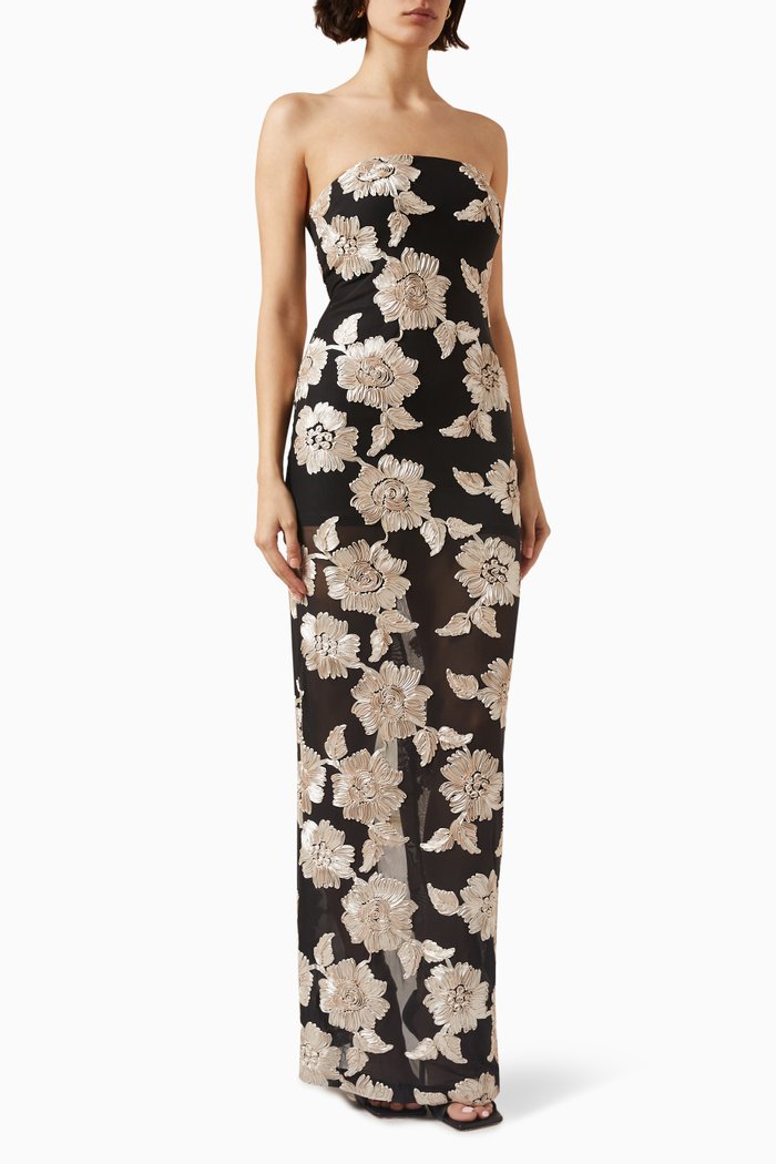 

Albertina Flower Maxi Dress in Mesh, Black