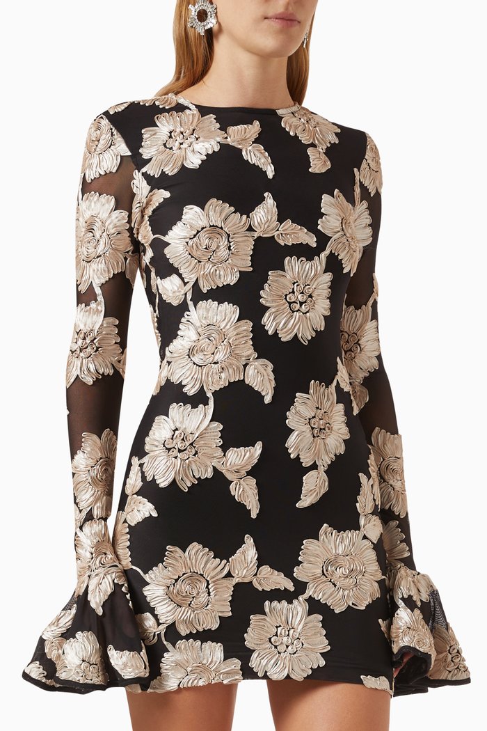 

Rosita Flower Mini Dress in Mesh, Black