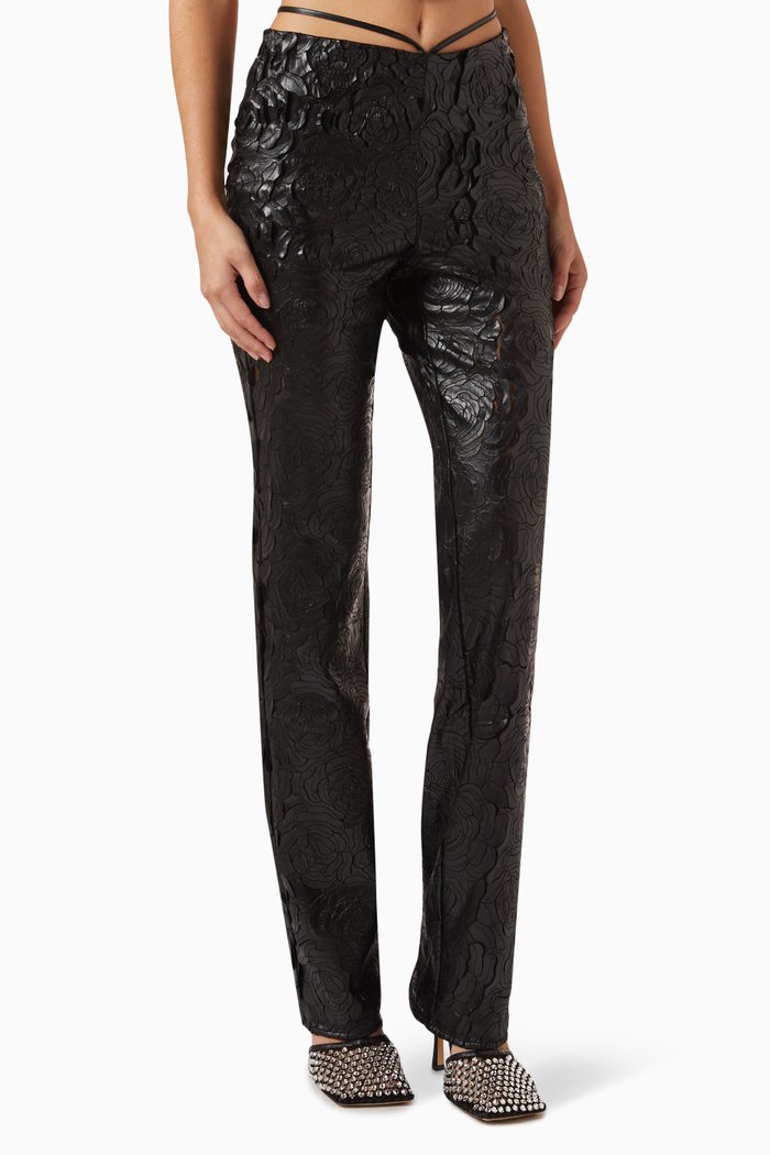 

Donita Pants in Floral-embossed Coated Fabric, Black