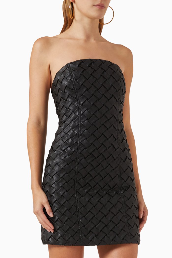 

Herla Braided Mini Dress in Faux Leather, Black