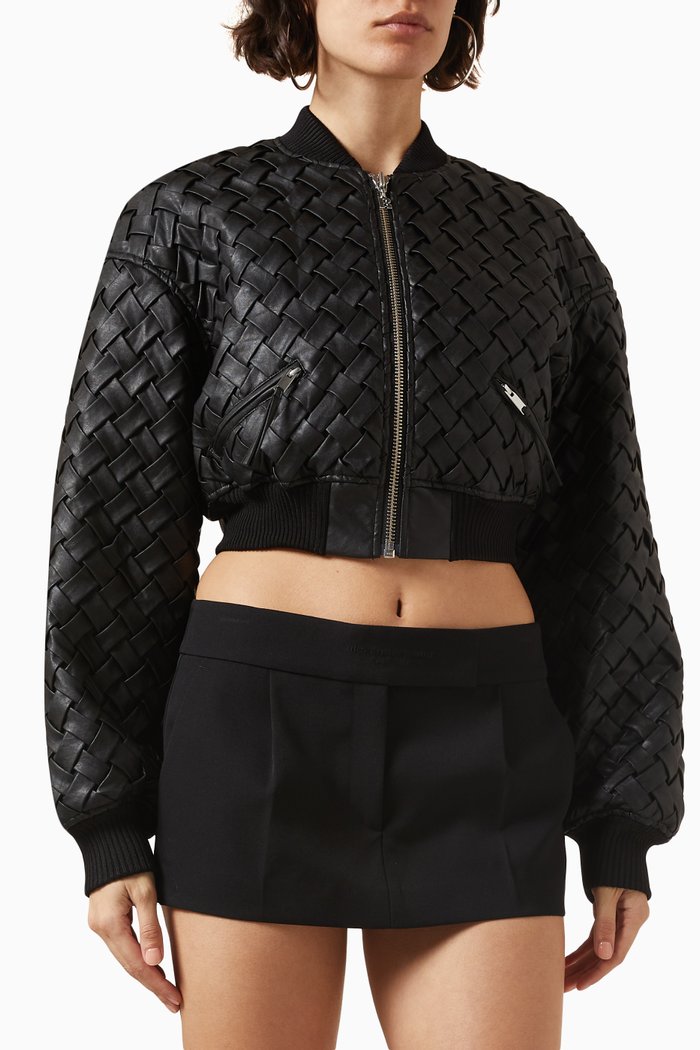 

Nina Braided Crop Jacket in Faux Leather, Black
