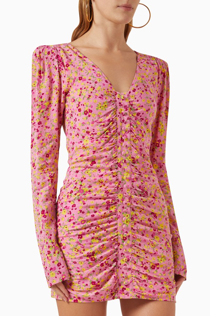 

Mammi Floral V-neck Mini Dress in Viscose-blend, Pink
