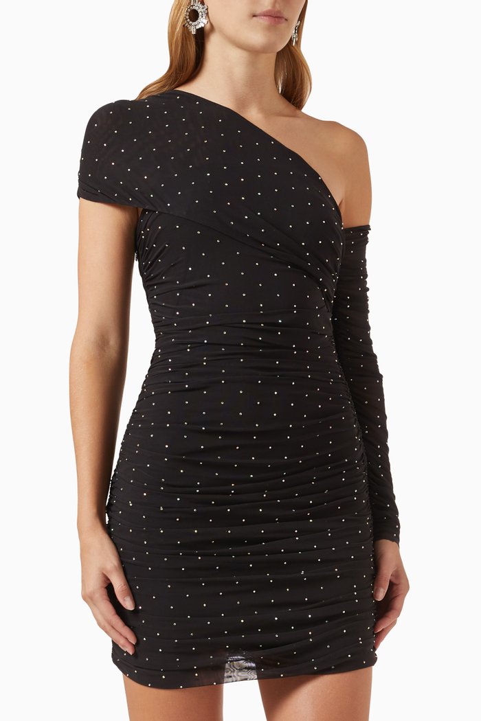 Anosa Embellished Asymmetrical Mini Dress, Black