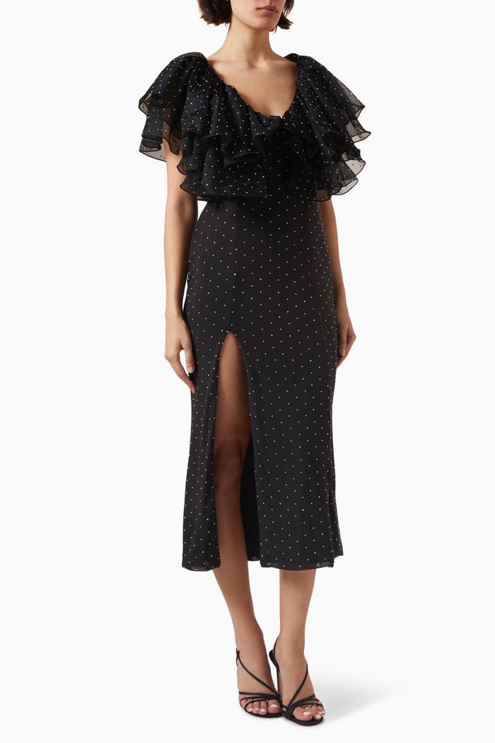 

Carmen Frill Midi Dress, Black