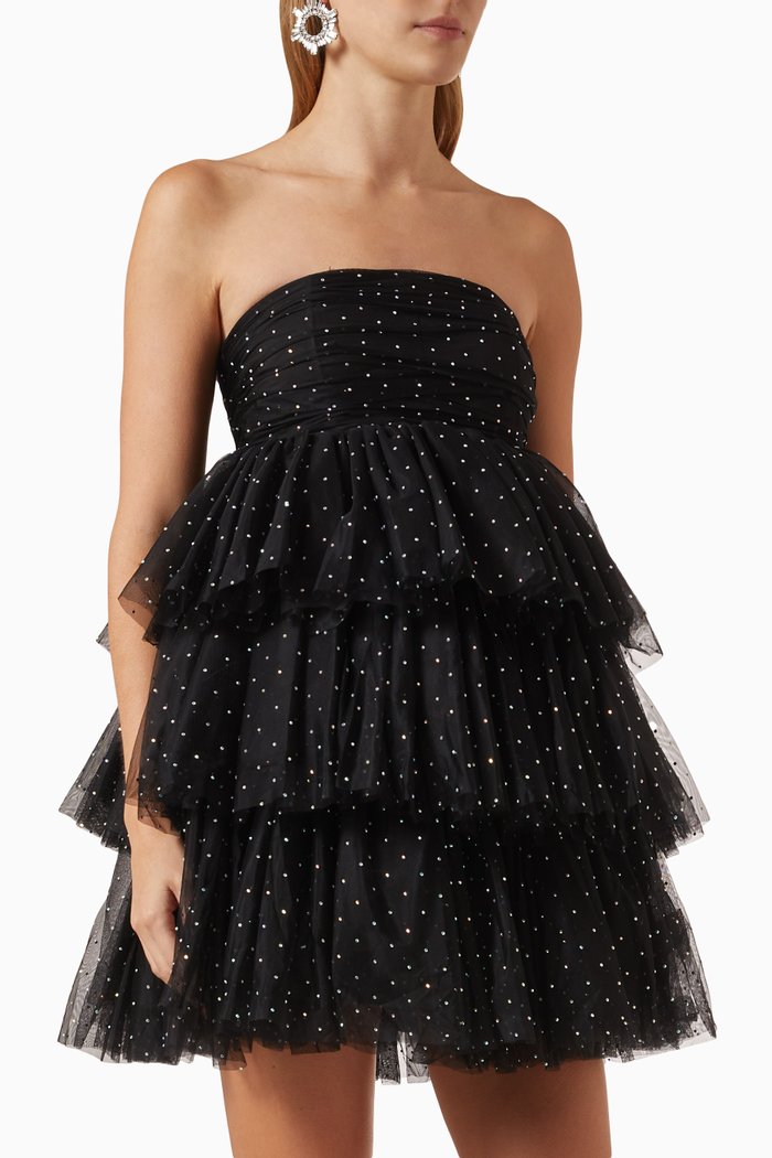 

Carlosina Embellished Ruffled Mini Dress in Tulle, Black