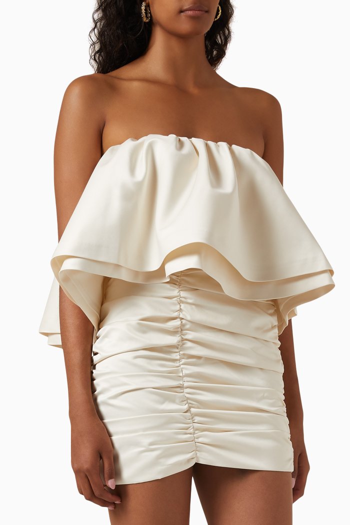 

Tabbya Ruched Mini Dress in Twill, Neutral