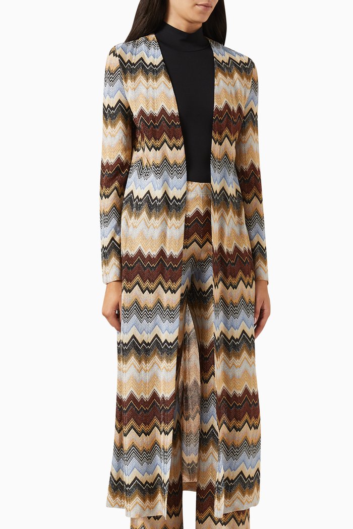 

Zig Zag Long Cardigan in Lurex, Brown