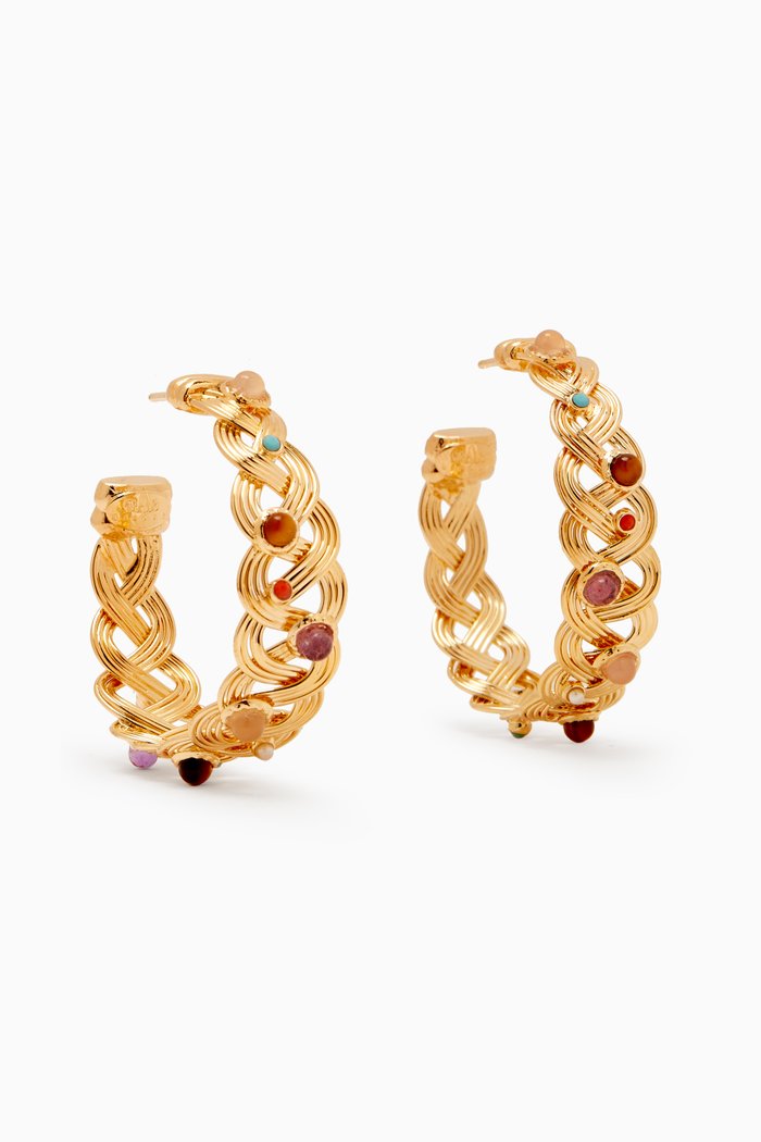

Cesaria Cabochons Hoop Earrings in 24kt Gold-plated Metal, Multicolour