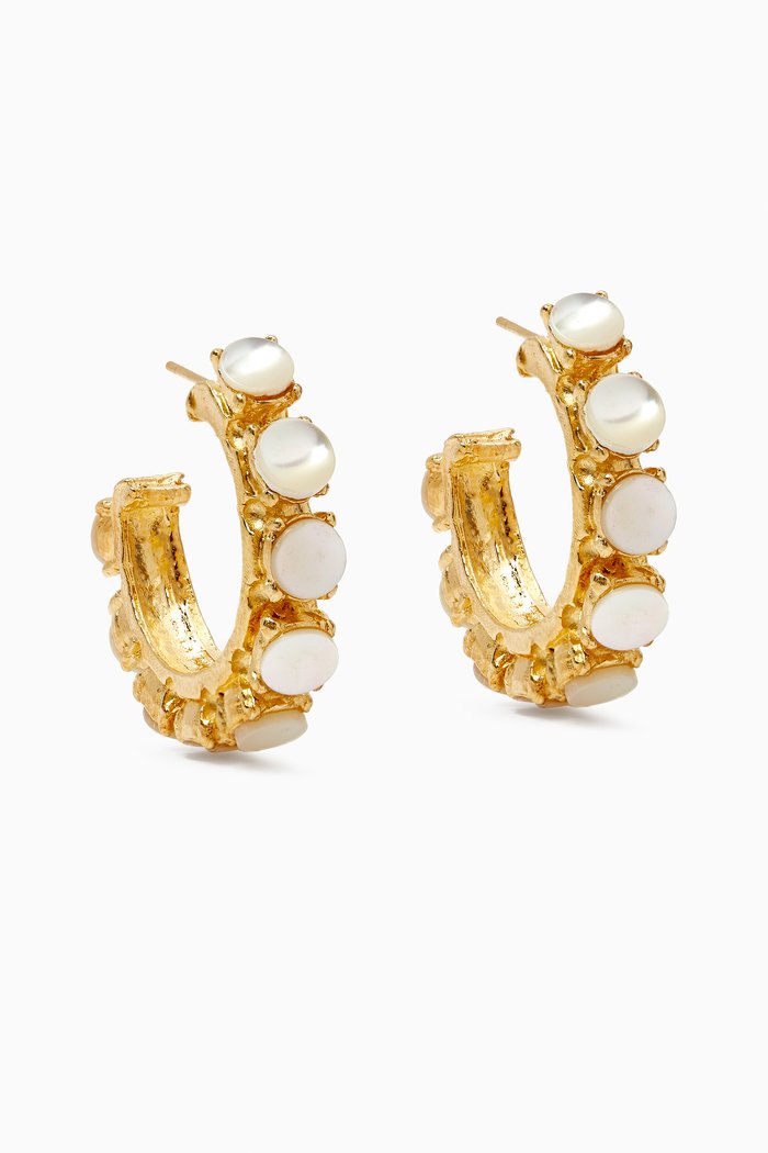 Parelie Hoop Earrings in 24kt Gold-plated Metal, White