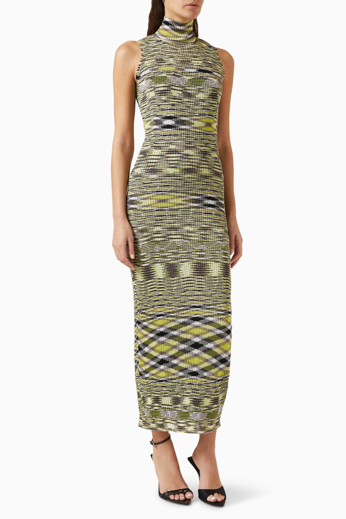 

Turtleneck Long Dress in Viscose-blend Slub, Grey