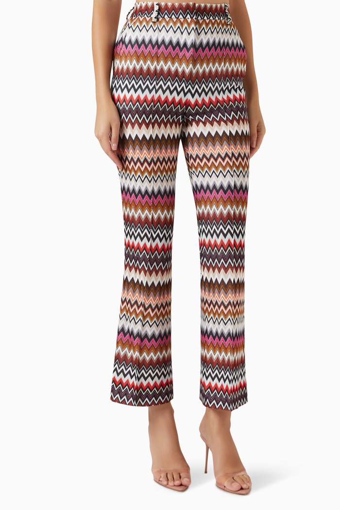 

Zig Zag Flared Pants in Rayon, Multicolour