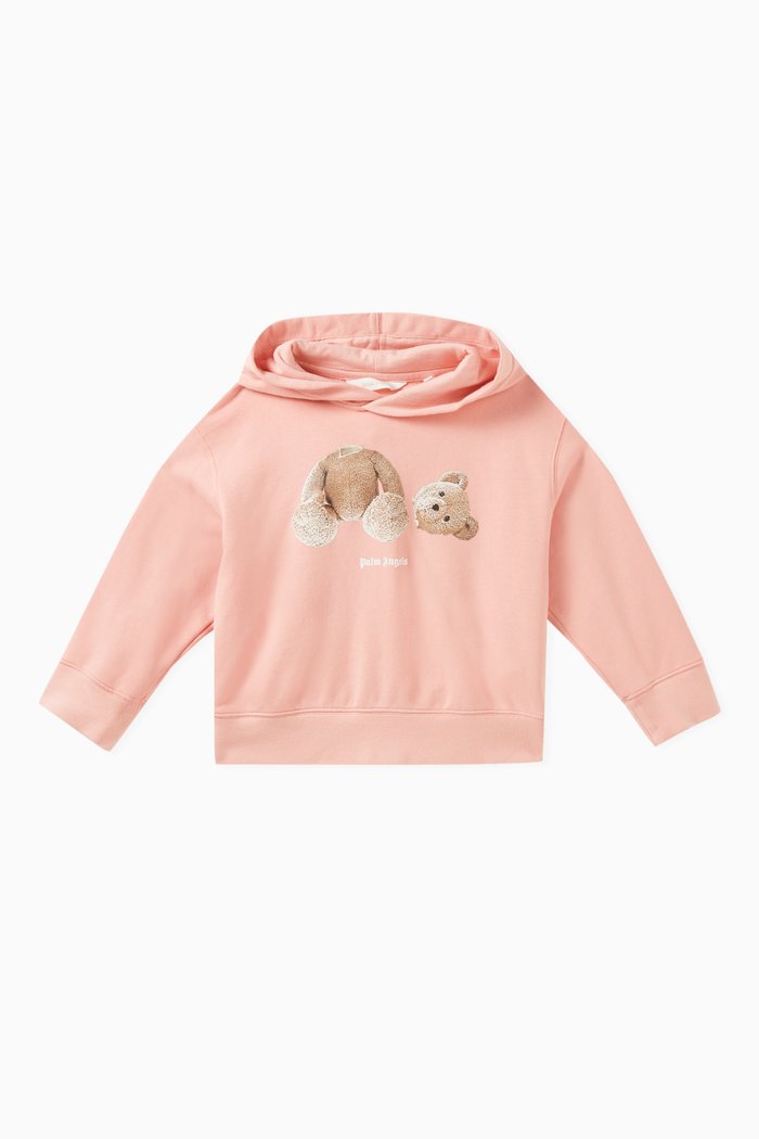 Teddy-print Hoodie in Cotton, Pink