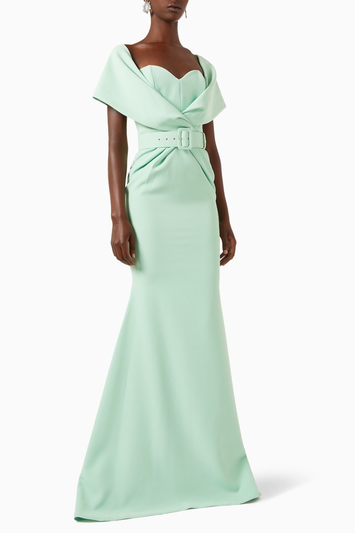 Kendra Twist-front Maxi Dress in Crepe, Green
