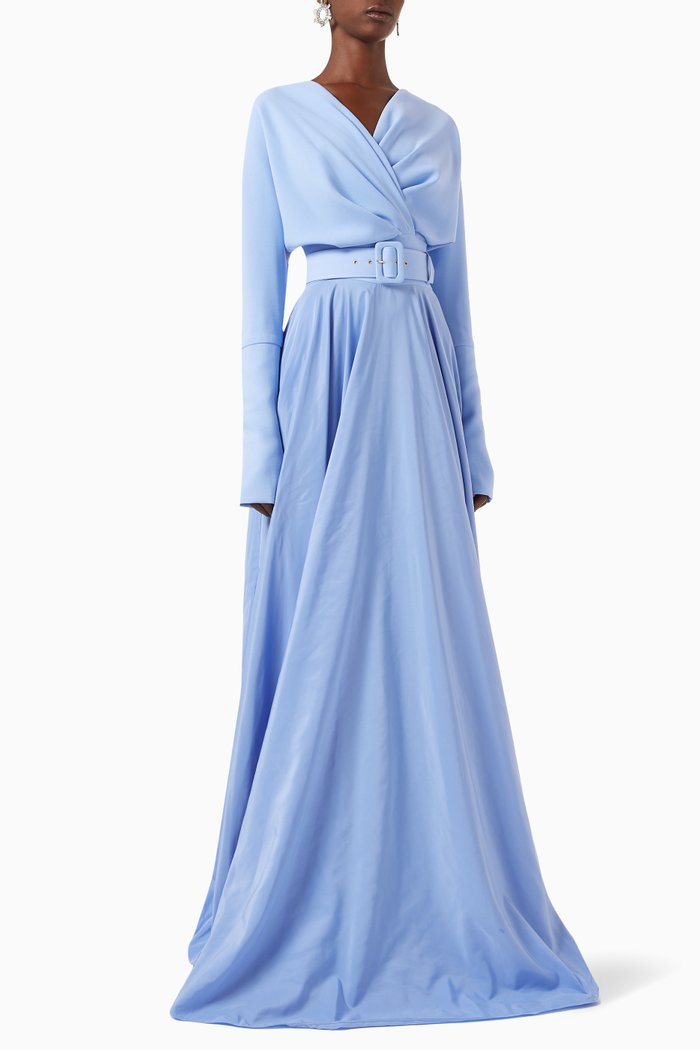 

Josie Maxi Dress in Taffeta & Crepe, Blue