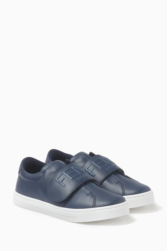

FF Logo Velcro Sneakers in Leather, Blue