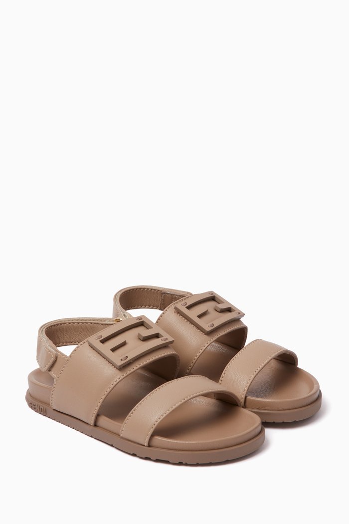 

FF Logo Sandals in Nappa Leather, Neutral