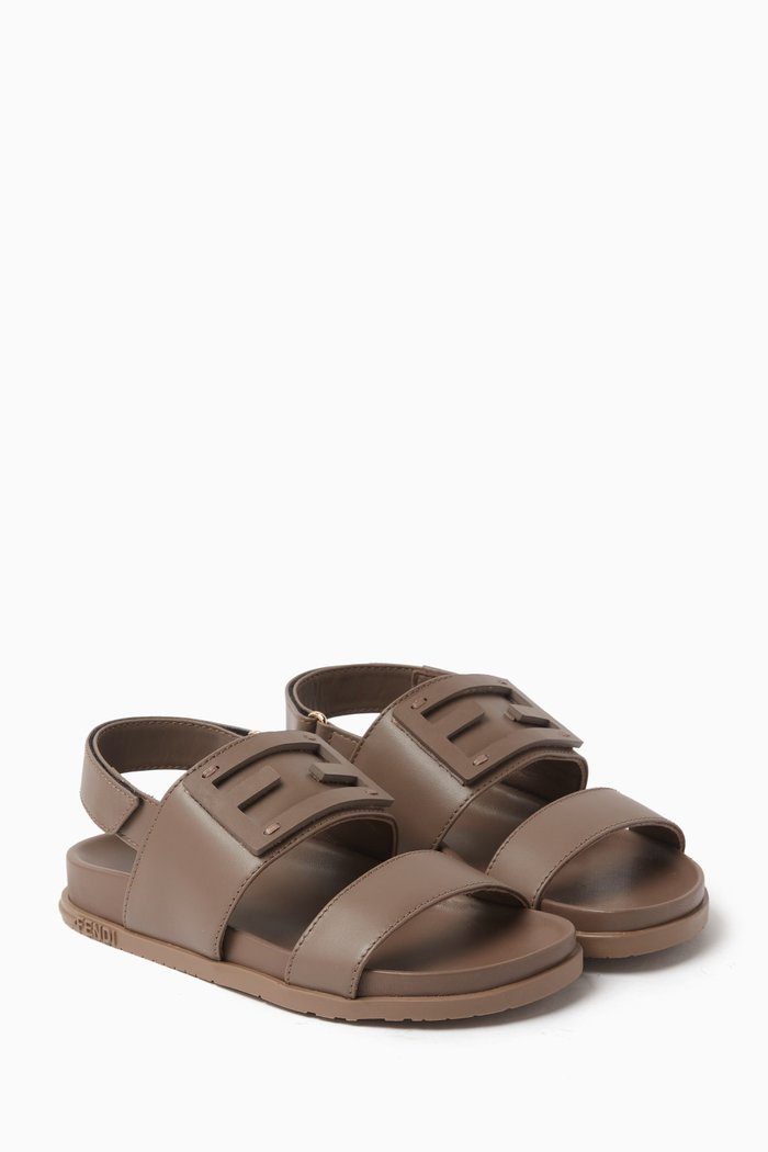 

FF Logo Sandals in Nappa Leather, Brown