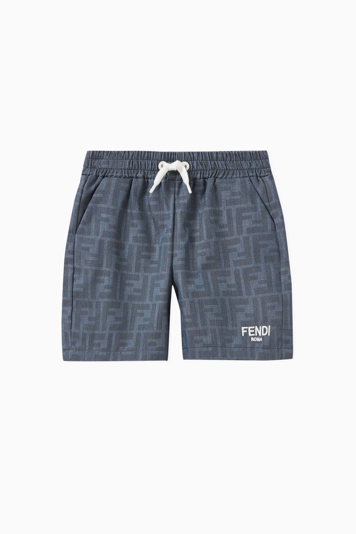 

Logo-print Shorts in Cotton Chambray, Blue
