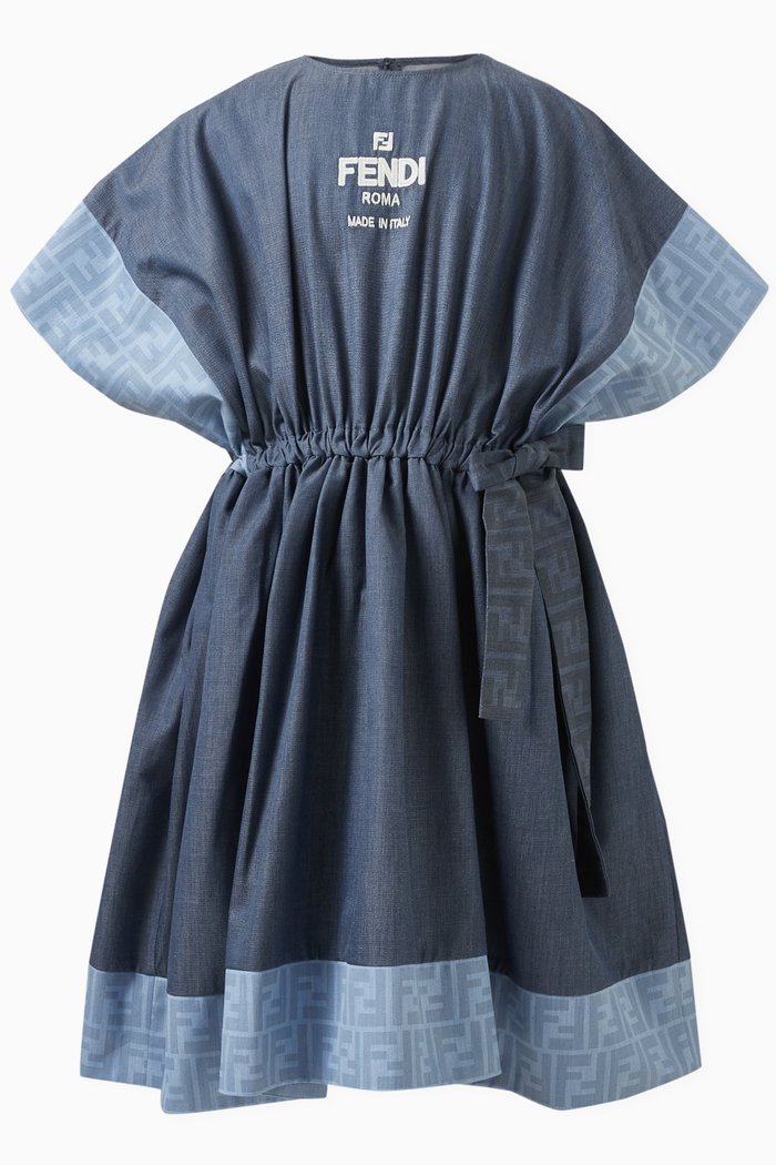 Logo-print Dress in Cotton Chambray, Blue