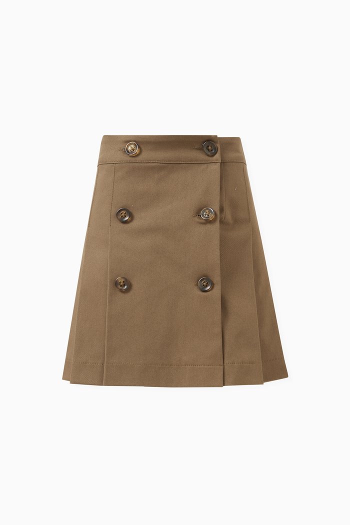 

Pleated Mini Skirt in Cotton-gabardine, Brown