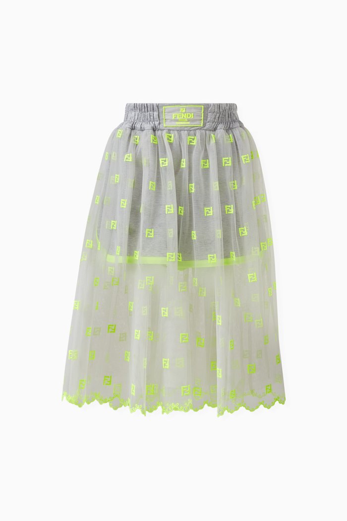 

Logo-embroidered Shorts with Skirt Overlay in Tulle & Cotton, Grey