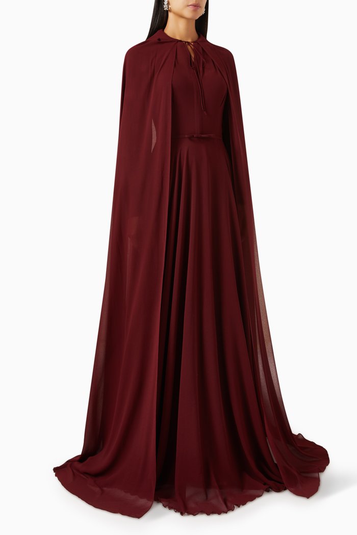 

Maxi Cape Gown in Chiffon, Red