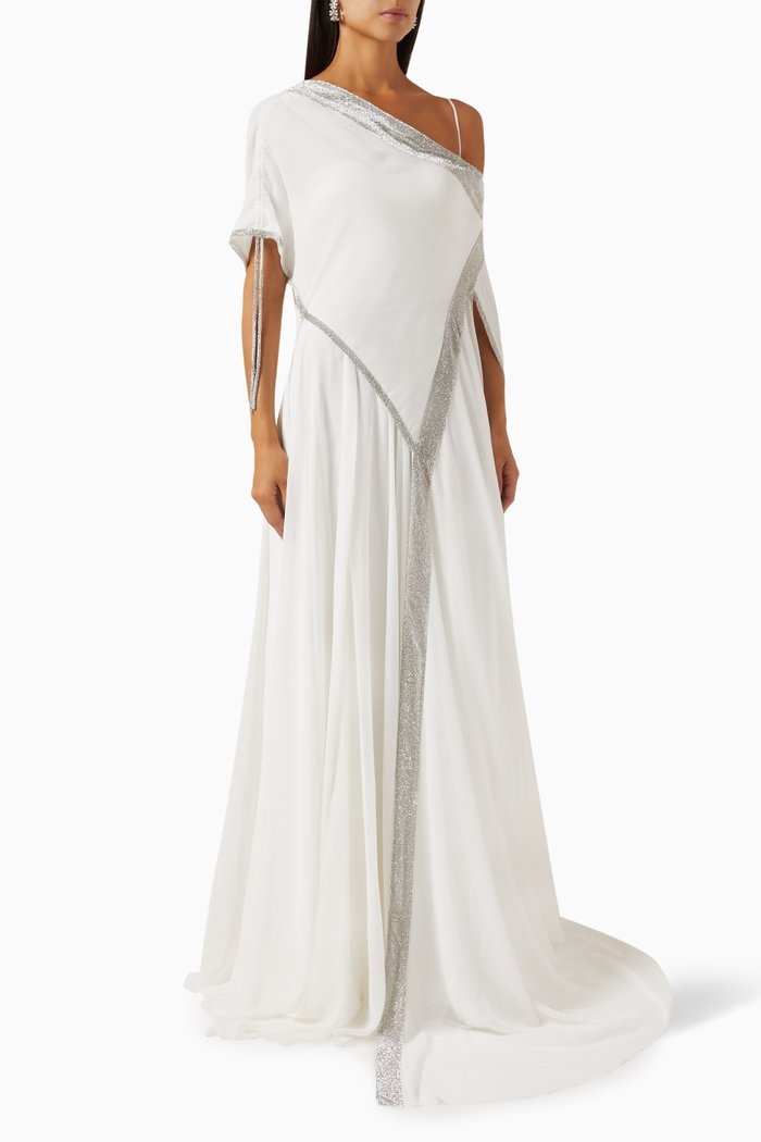 

Embellished Maxi Dress in Chiffon, White