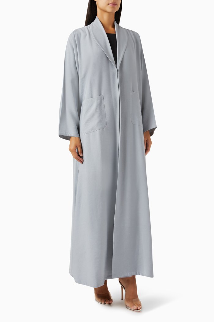 

Shawl Collar Abaya in Crush Cotton, Grey