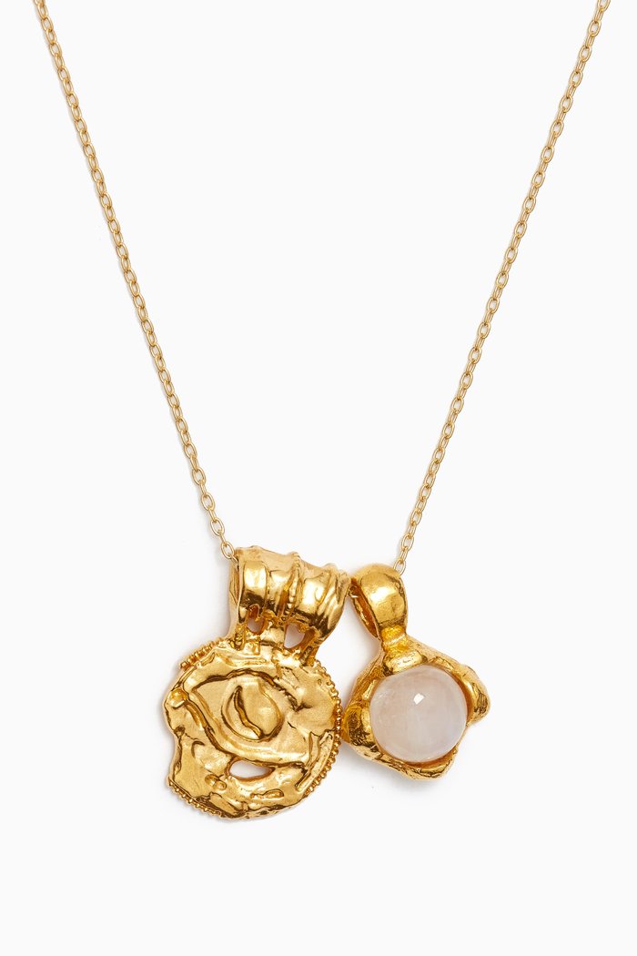 

The Gaze of the Moon Necklace in 24kt Gold-plated Bronze, White