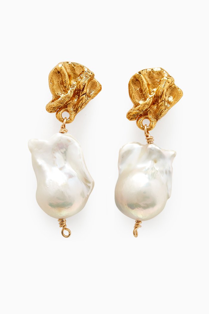 

Fragment of Light Pearl Drop Earrings in 24kt Gold-plated Bronze, White