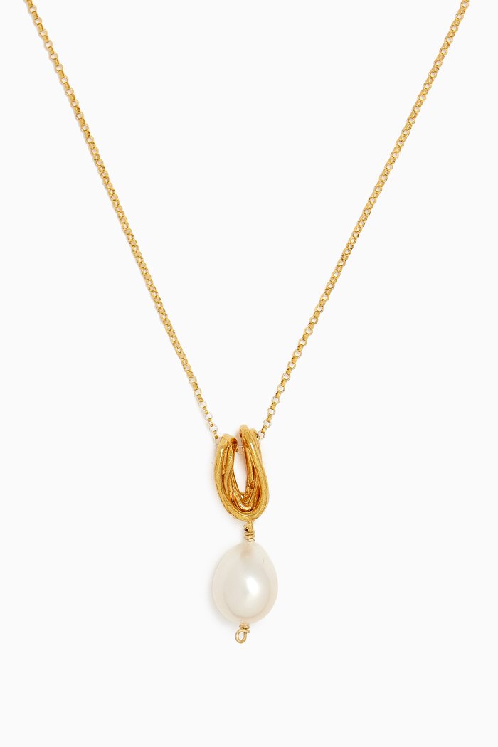 

The Human Nature Pearl Necklace in 24kt Gold-plated Bronze, White