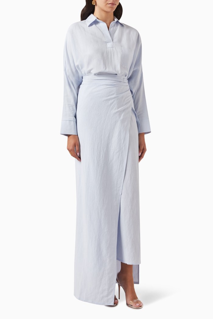 

Summer Wrap Dress in Linen Blend, Blue