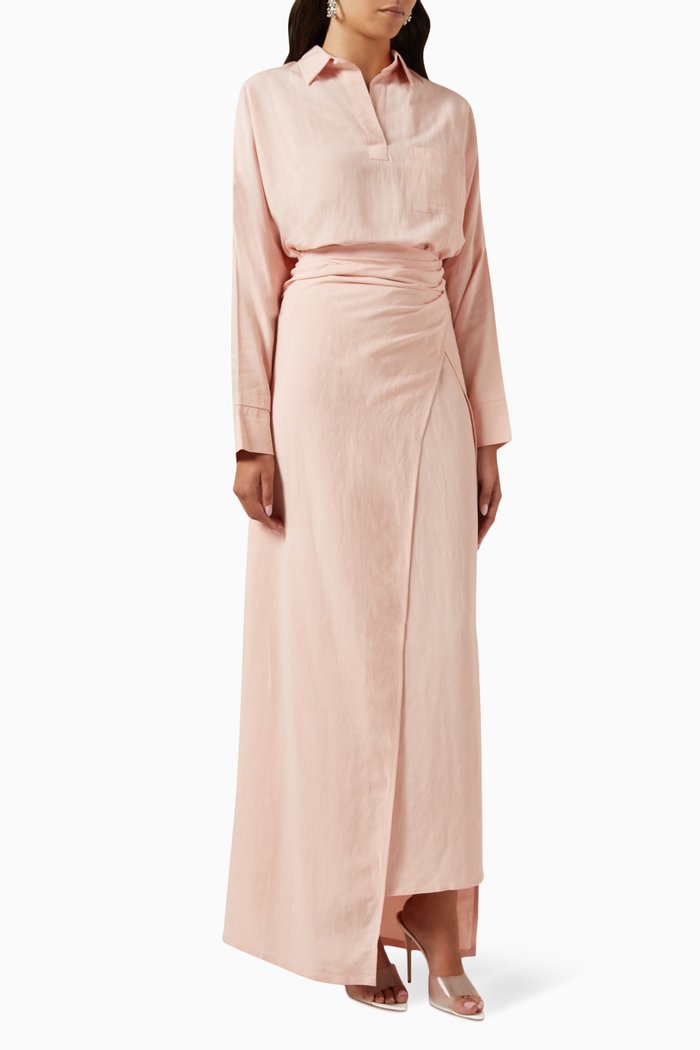 

Summer Wrap Dress in Linen Blend, Pink