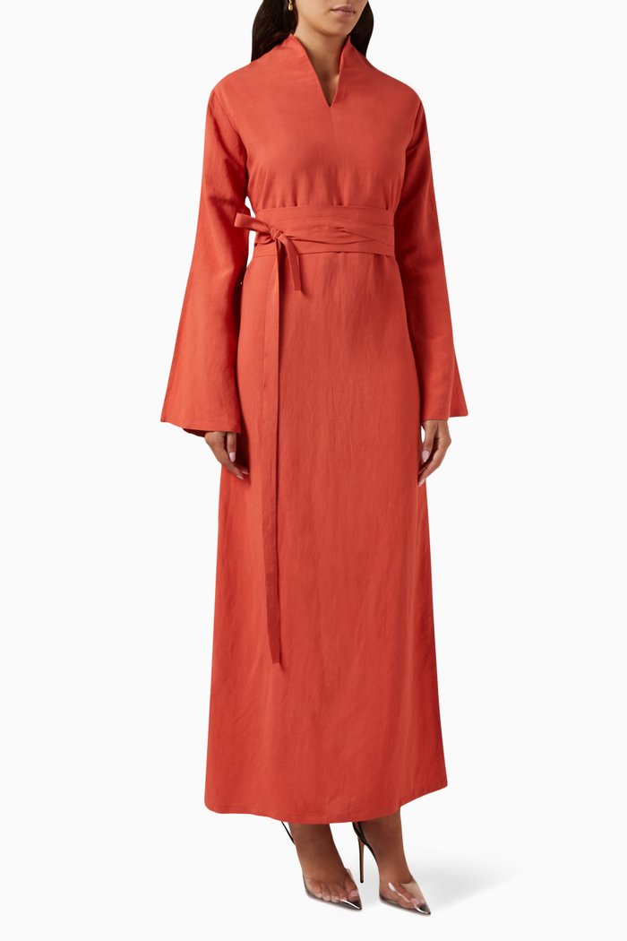 

Kimono Dress in Linen Blend, Orange