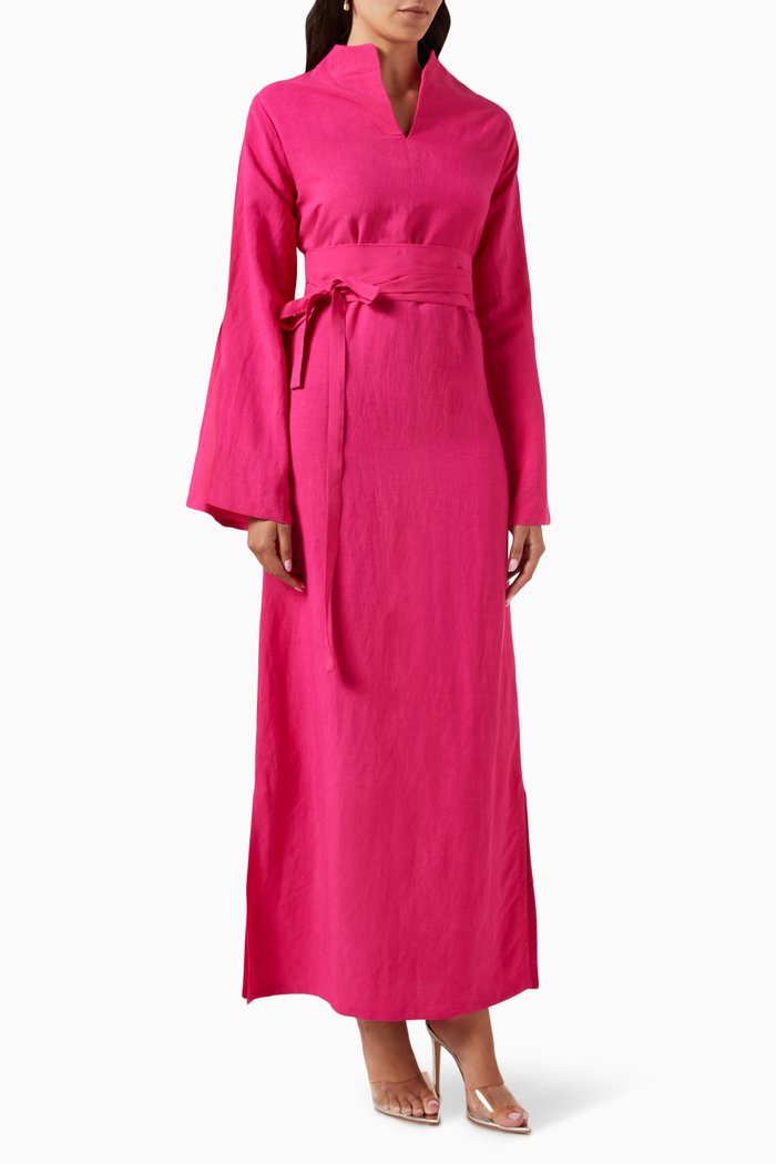 

Kimono Dress in Linen Blend, Pink