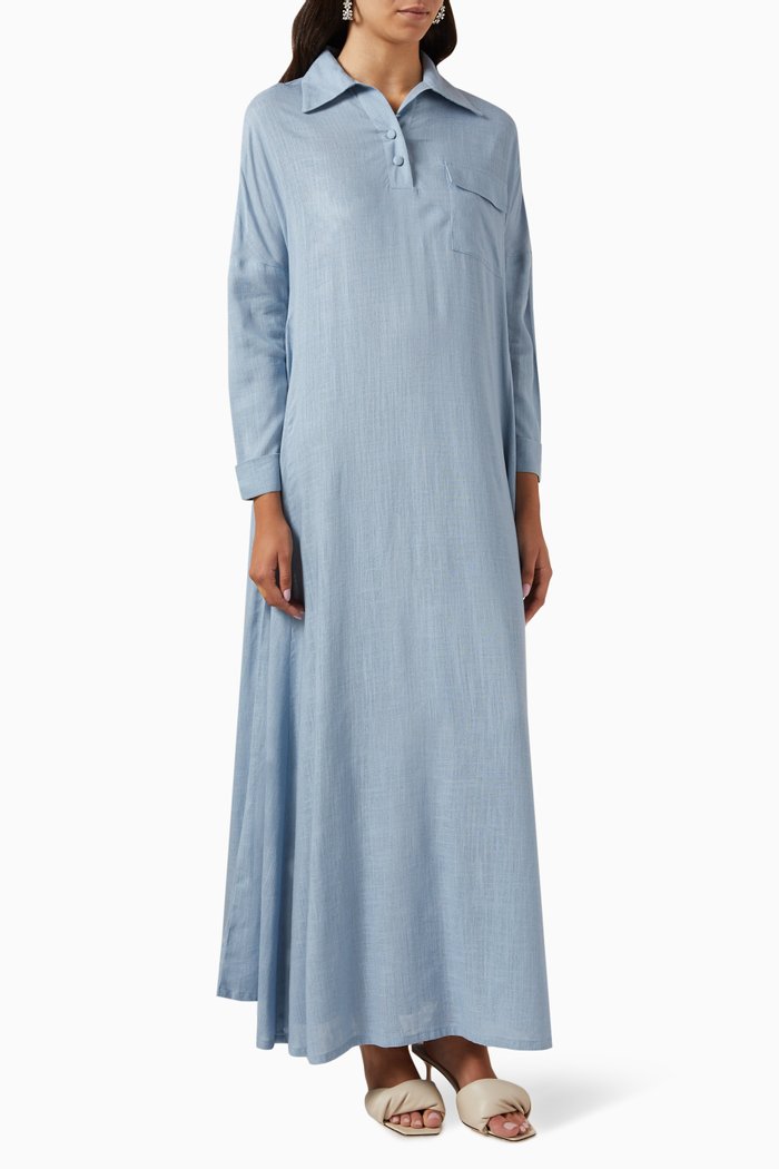 Cloche Summer Kaftan in Linen Blend, Blue