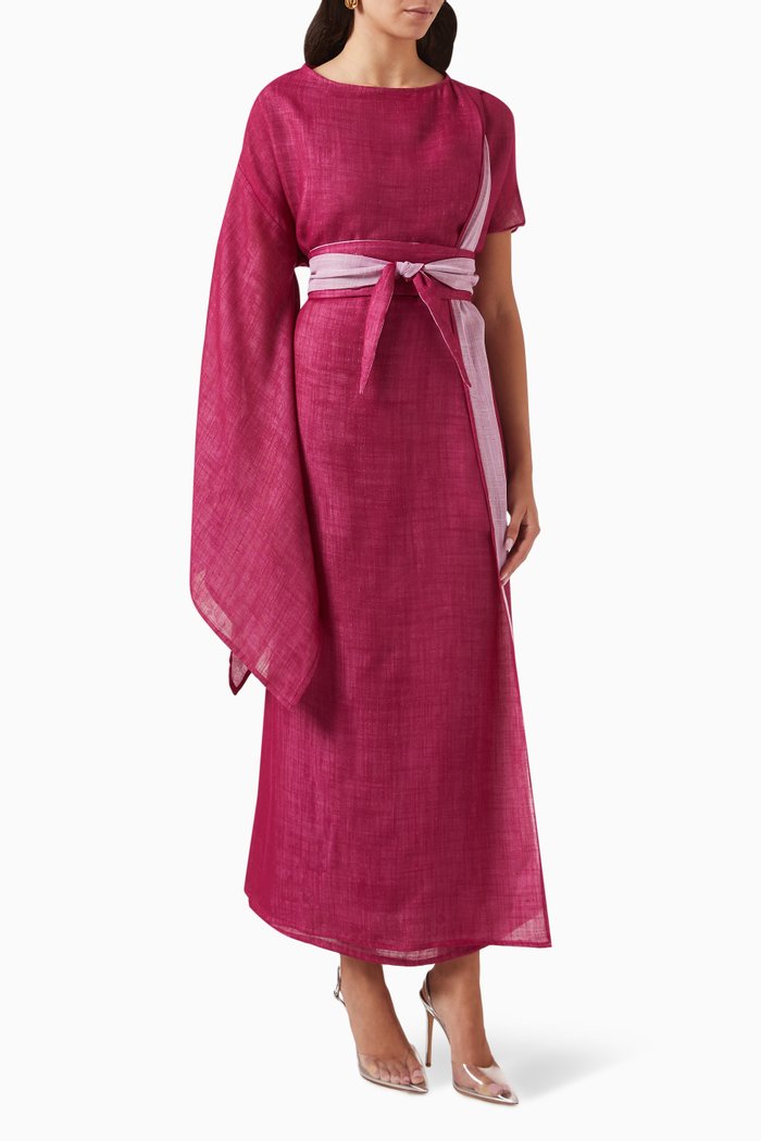 

Asymmetric Kimono Dress in Linen, Pink