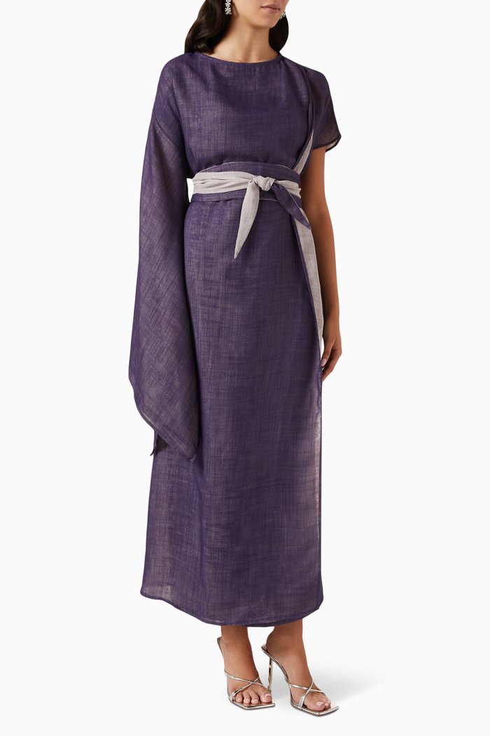 

Asymmetric Kimono Dress in Linen, Purple
