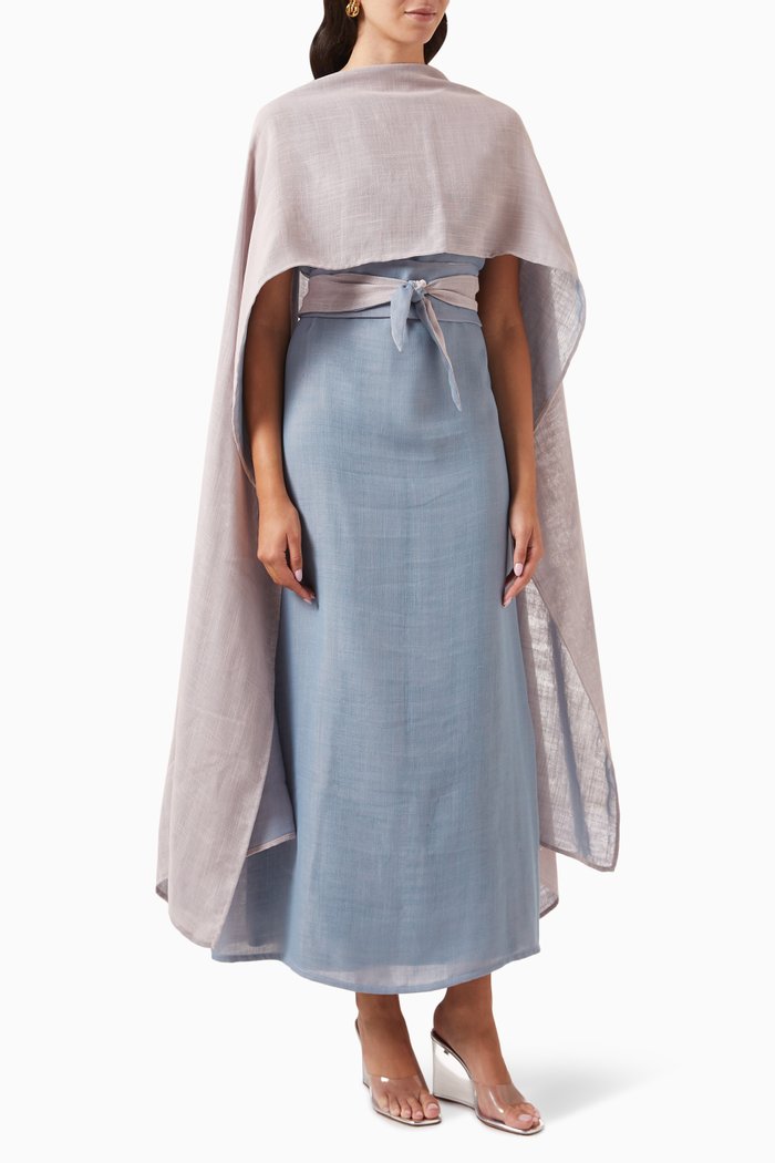 

Shawl Dress in Linen, Blue