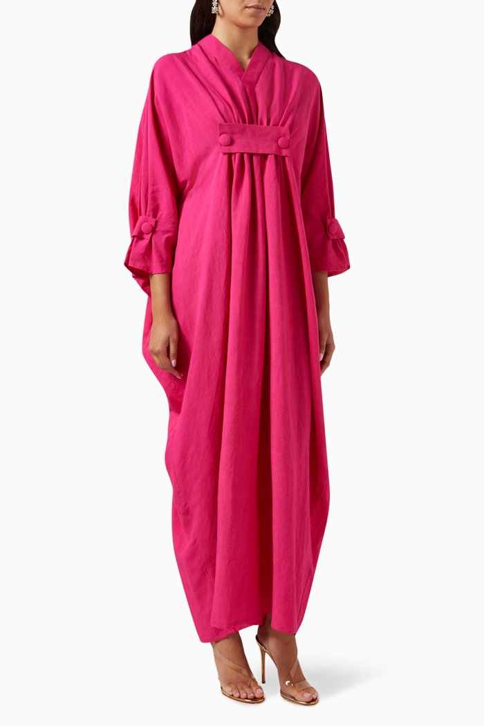 

Oversized Kaftan in Linen Blend, Pink