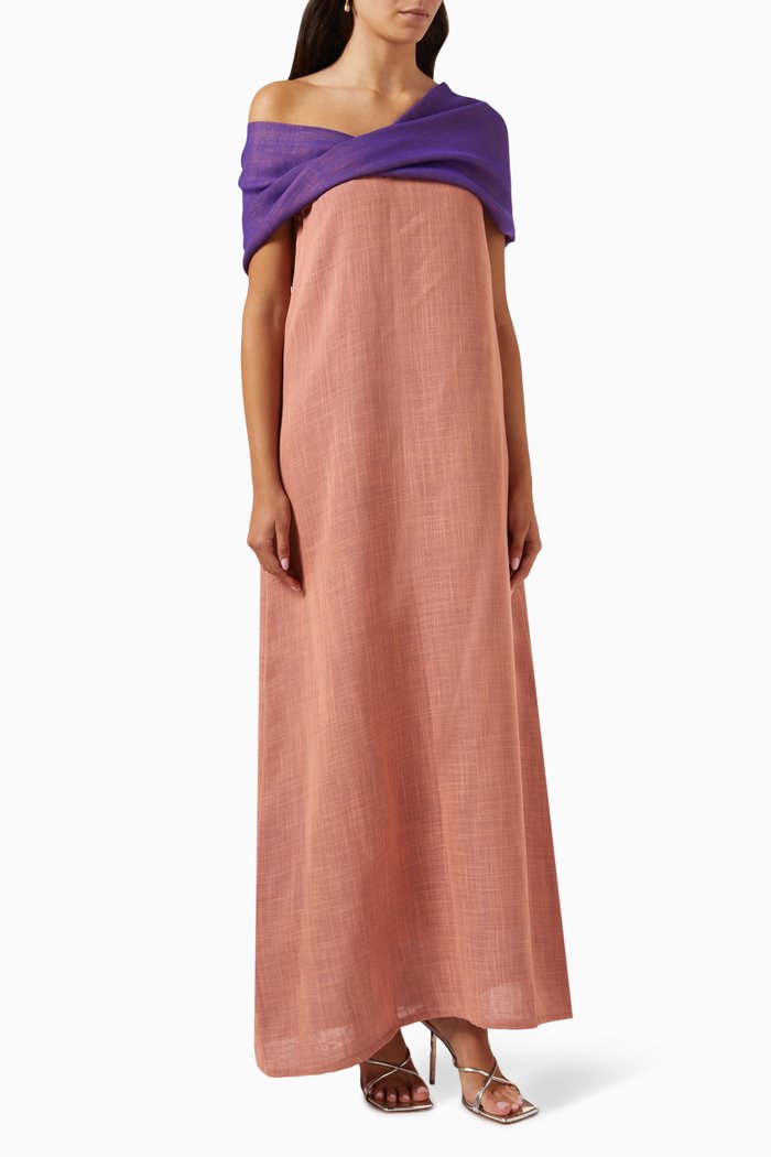 

Off-shoulder Dress in Linen, Purple