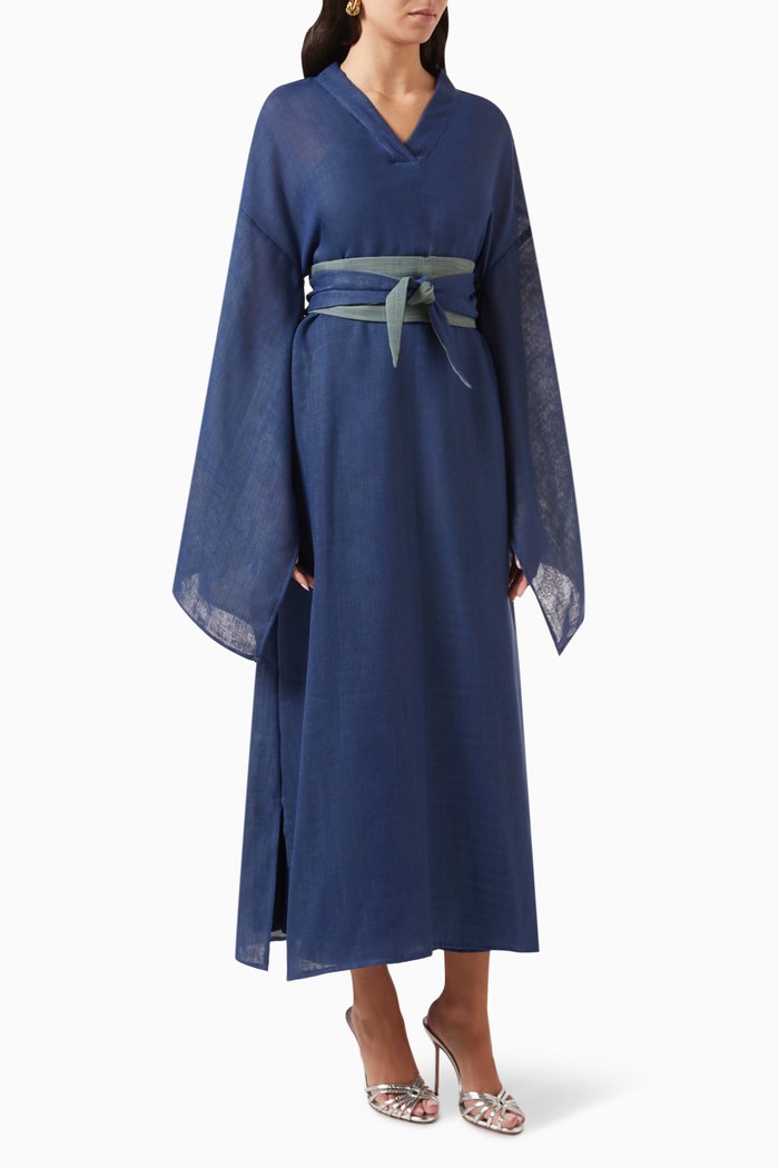 

Kimono Dress in Linen, Blue