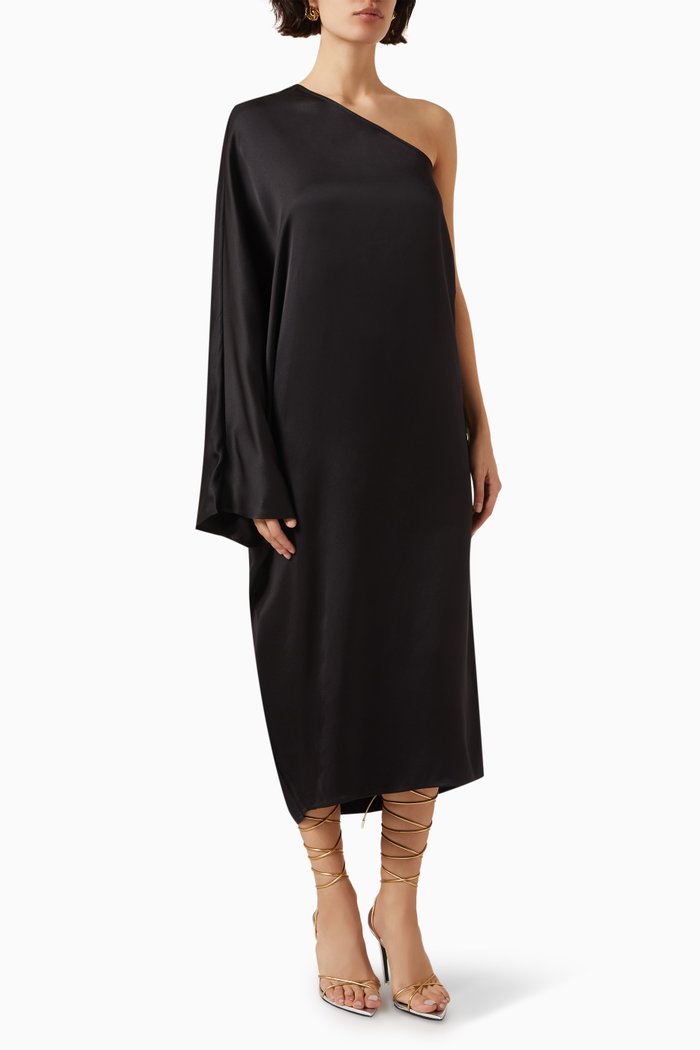 

Rowan One-shoulder Midi Dress in Silk Charmeuse, Black