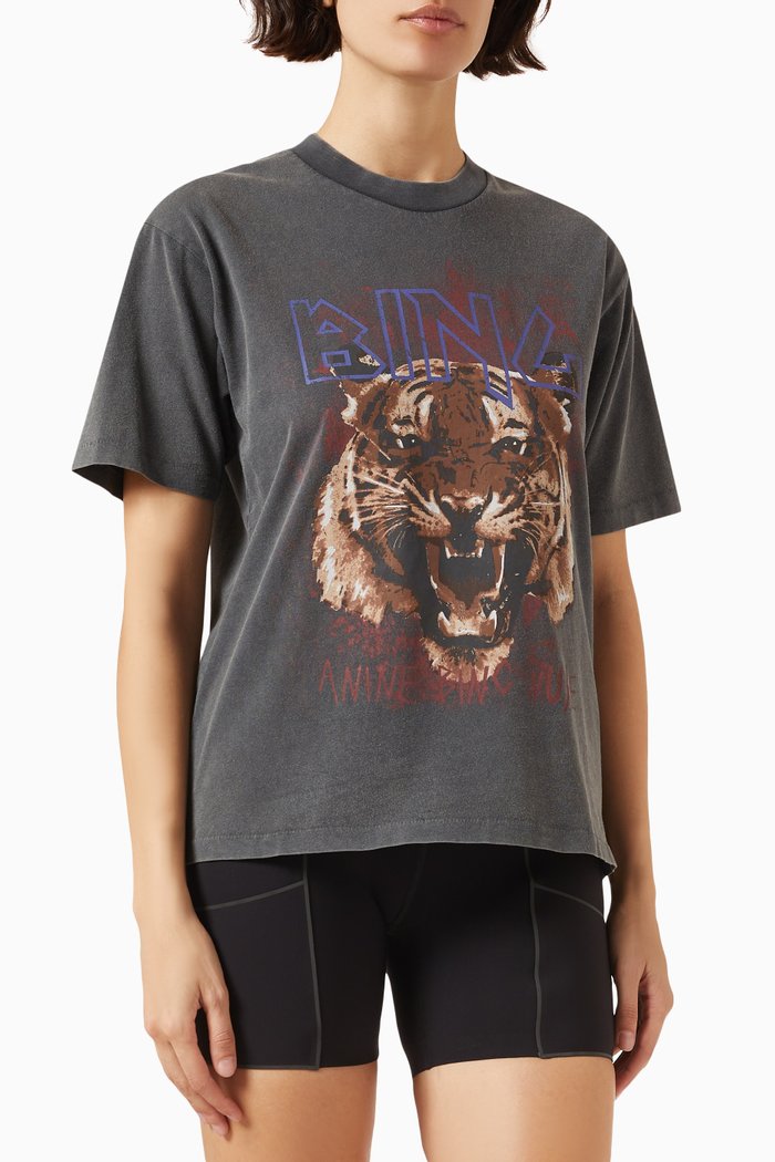 

Tiger-print T-shirt in Organic-cotton, Black
