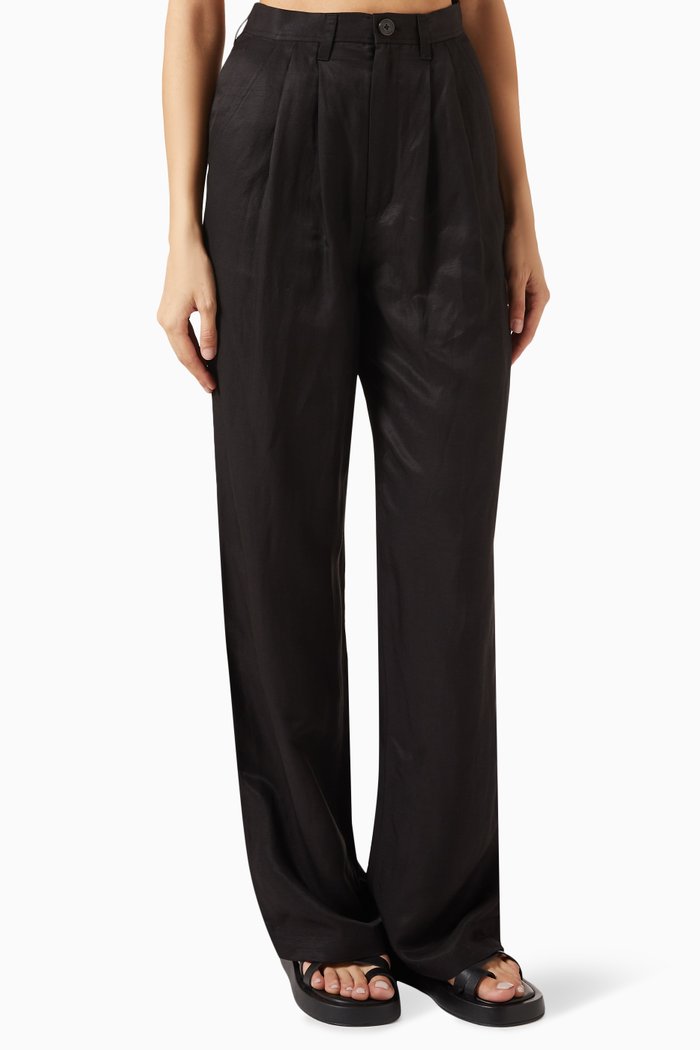 Carrie Wide-leg Pants in Silk, Black