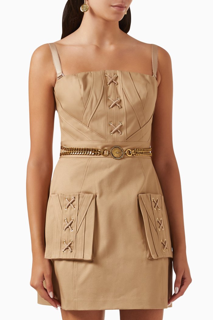 

Criss-cross Pattern Mini Dress in Cotton, Brown