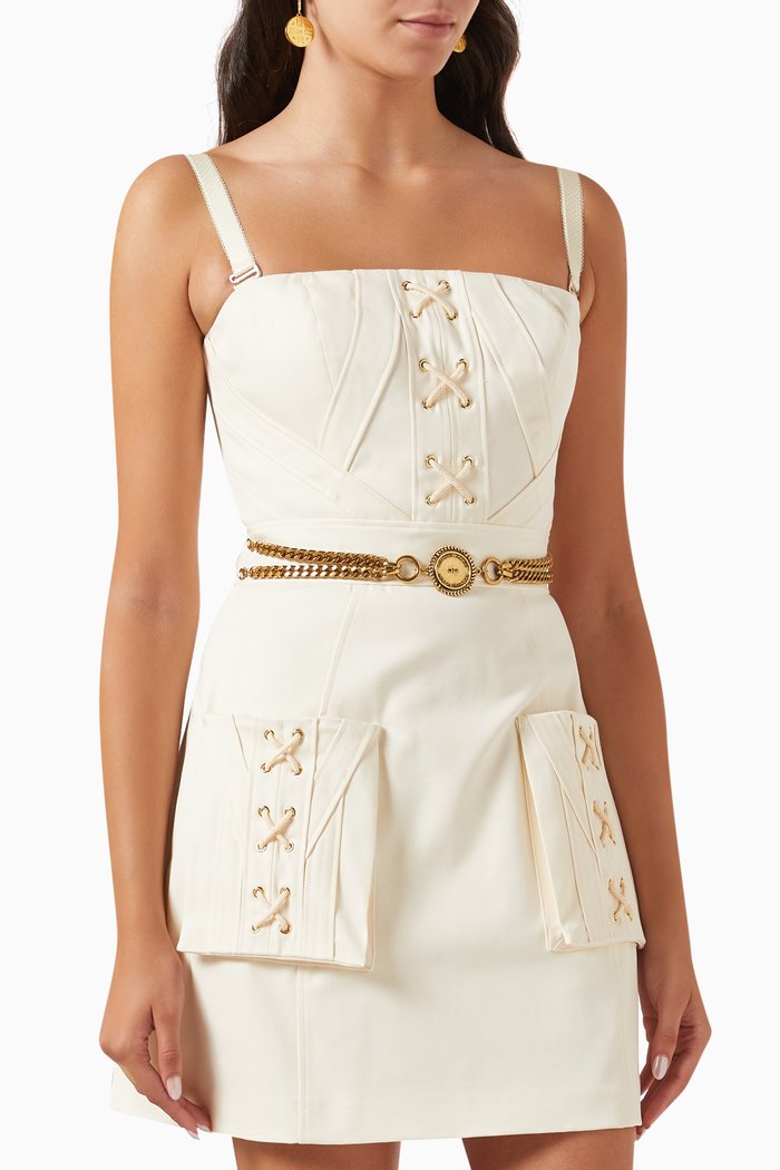 

Criss-cross Pattern Mini Dress in Cotton, Neutral