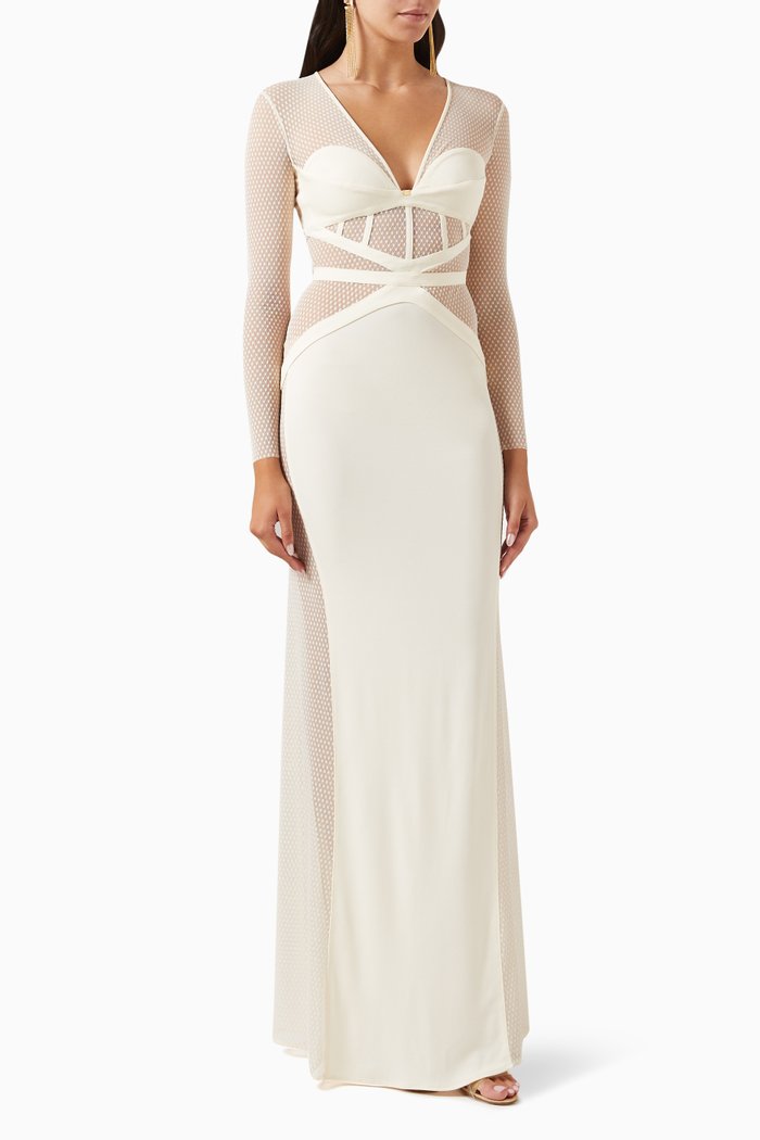 

Cut-out Dress in Tulle, Neutral