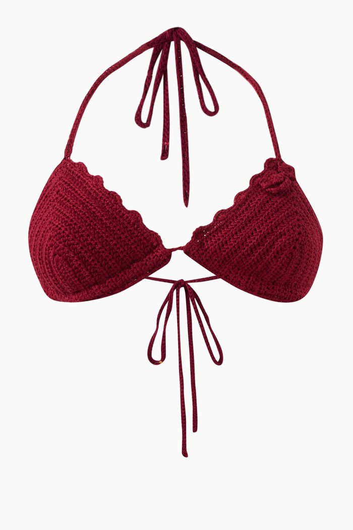 

Chloe Triangle Bikini Top in Crochet, Red
