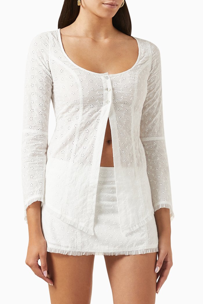 

x Sydney Sweeney Bardot Eyelet Top, White